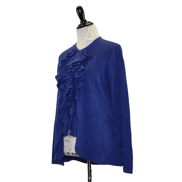 Magaschoni Cashmere Ruffled Blue Cardigan Sweater - Picture 2 of 16
